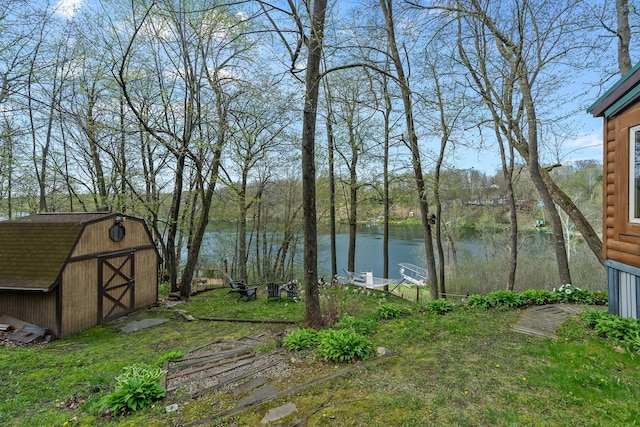 1651 Niles Ln N, Centuria, WI 54824 - view of yard with a shed, a water view, and an outbuilding