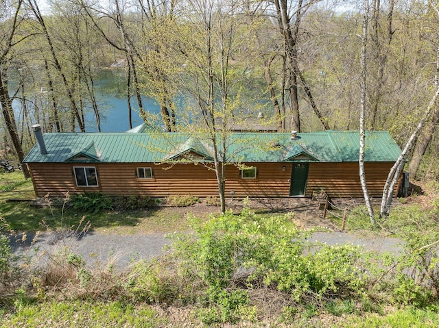 1651 Niles Ln N, Centuria, WI 54824 - view of front of home featuring metal roof and a water view