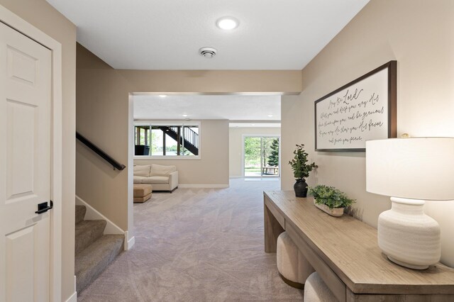 6644 Lamplight Dr, Albertville, MN 55301 - corridor featuring carpet, stairway, baseboards, and recessed lighting