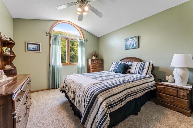 23677 County Road 23, Winona, MN 55987 - bedroom with light colored carpet, lofted ceiling, ceiling fan, and baseboards