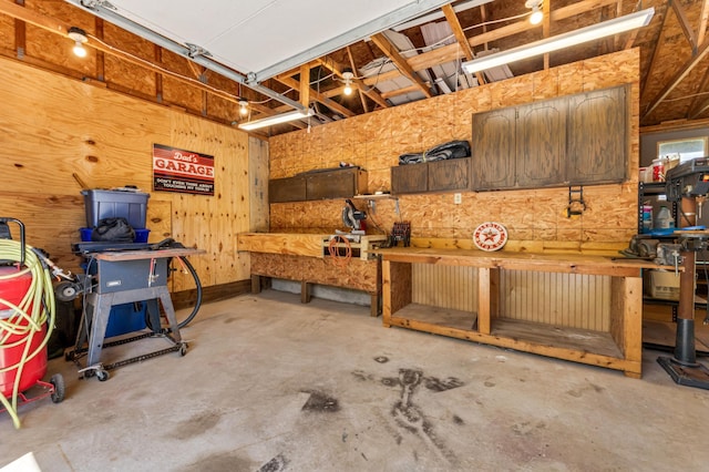 23677 County Road 23, Winona, MN 55987 - garage featuring a workshop area and wooden walls