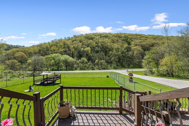 23677 County Road 23, Winona, MN 55987 - wooden terrace with a forest view and a rural view