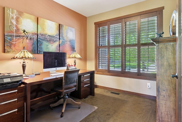 office space featuring carpet flooring and baseboards