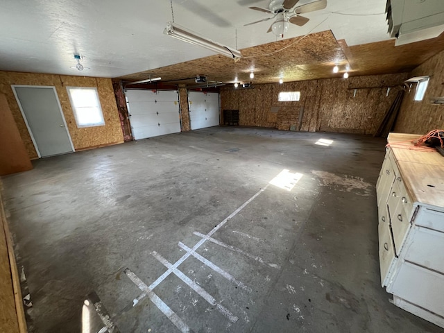 garage with ceiling fan