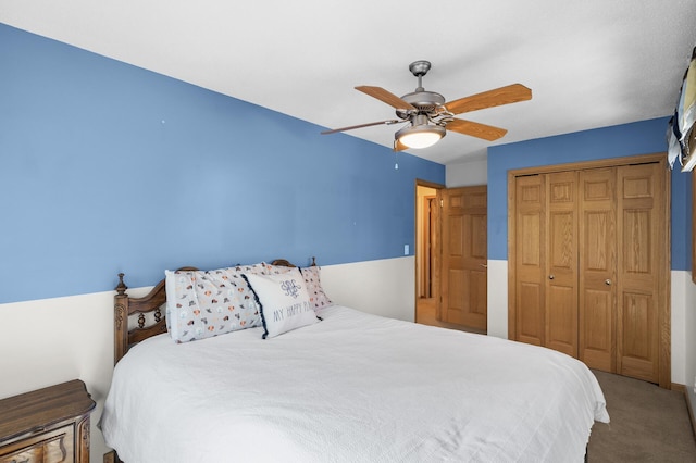 2209 Indian Rd W, Minnetonka, MN 55305 - bedroom with a closet, carpet floors, and a ceiling fan