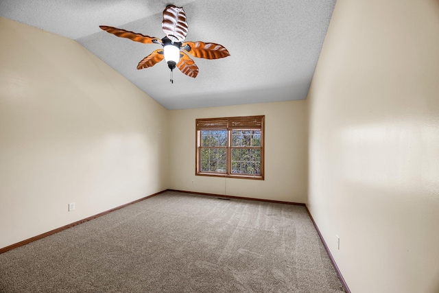 25100 Lincoln Dr NE, Athens Twp, MN 55040 - carpeted empty room featuring ceiling fan, baseboards, a textured ceiling, and lofted ceiling