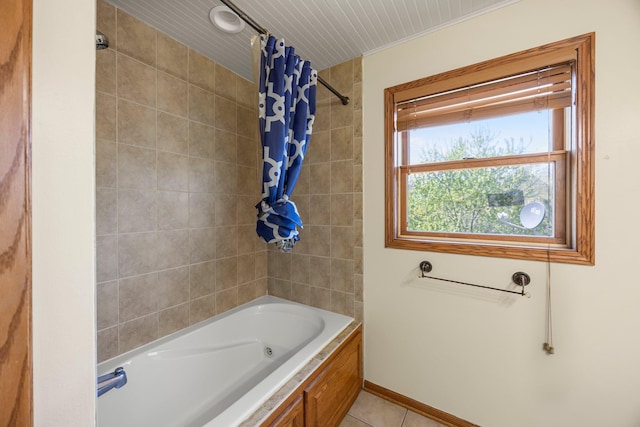 25100 Lincoln Dr NE, Athens Twp, MN 55040 - bathroom featuring tile patterned floors, shower / bath combination with curtain, and baseboards