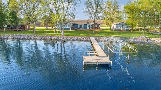 17055 Dickenson Ln, Waterville, MN 56096 - dock area featuring a water view and a lawn