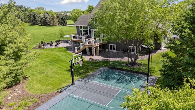 19820 Schutte Farm Rd, Corcoran, MN 55340 - view of basketball court with a tennis court, basketball court, stairs, and view of wooded area