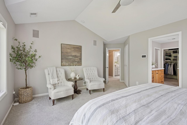 19820 Schutte Farm Rd, Corcoran, MN 55340 - bedroom featuring light colored carpet, lofted ceiling, baseboards, ceiling fan, and a spacious closet