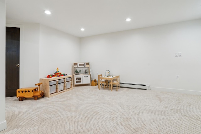 1014 Fairmount Ave, Saint Paul, MN 55105 - recreation room featuring carpet, recessed lighting, and a baseboard radiator