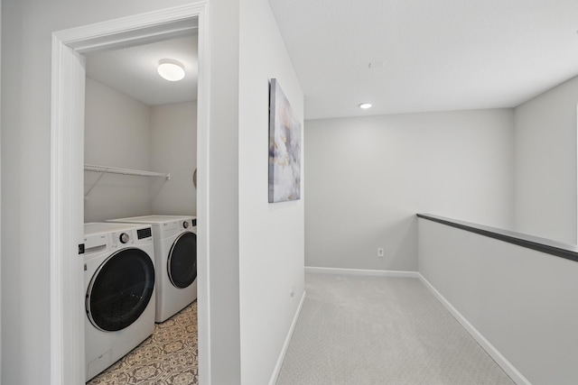 192 Junco Rd N, Lake Elmo, MN 55042 - washroom featuring independent washer and dryer, baseboards, recessed lighting, and light carpet