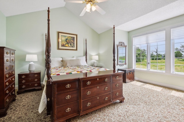5225 Upland Ave, New Germany, MN 55367 - carpeted bedroom featuring lofted ceiling, baseboards, and ceiling fan
