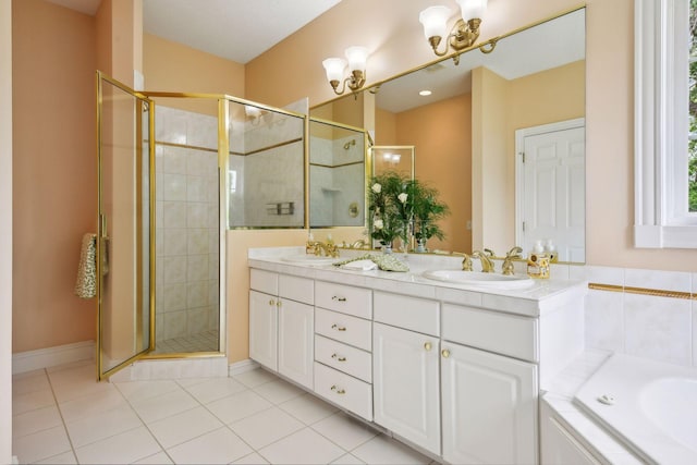 5225 Upland Ave, New Germany, MN 55367 - full bathroom with a shower stall, tile patterned flooring, double vanity, and a bath