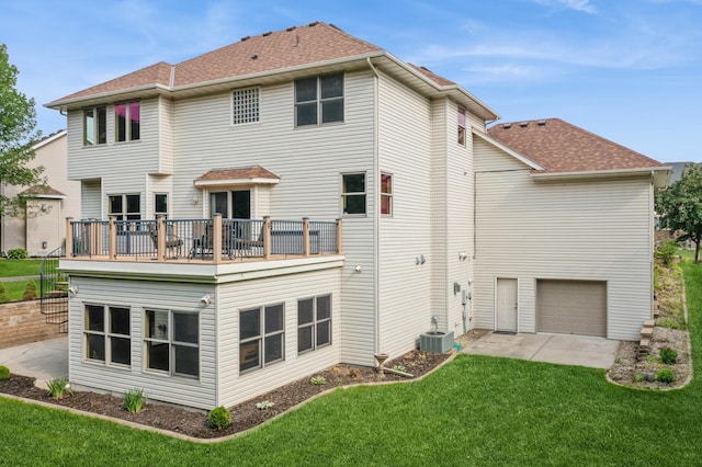 1376 Cobblestone Rd N, Champlin, MN 55316 - rear view of property with a yard, a balcony, an attached garage, and a shingled roof