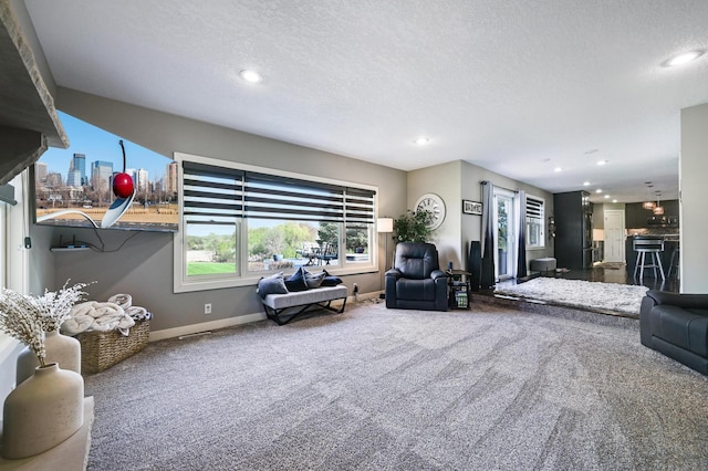 14590 Thicket Ln, Dayton, MN 55327 - living area with carpet, recessed lighting, baseboards, and a textured ceiling