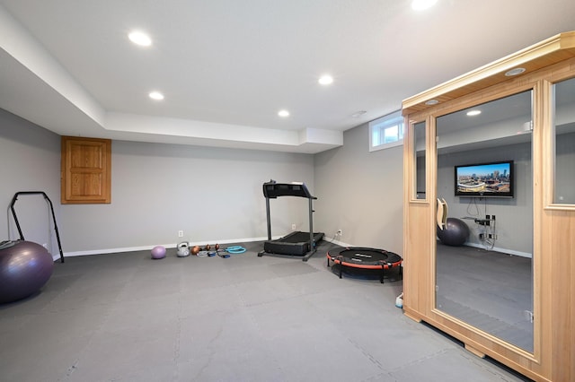 14590 Thicket Ln, Dayton, MN 55327 - exercise room featuring baseboards and recessed lighting