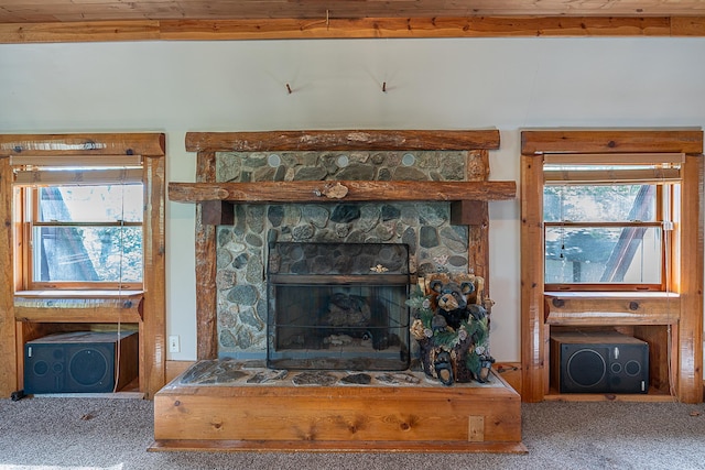 5305 Cisco Ln NE, Remer, MN 56672 - detailed view of carpet and a stone fireplace
