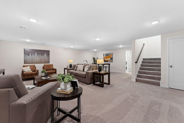 7478 170th Ave NW, Ramsey, MN 55303 - living area featuring stairway, recessed lighting, baseboards, and light carpet