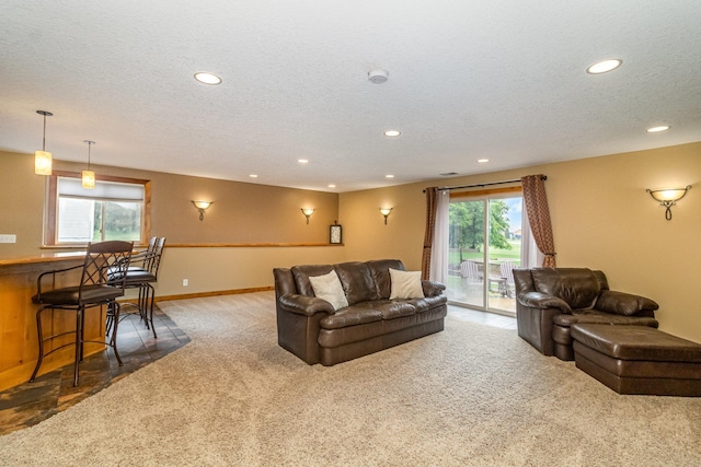 1270 145th Ave NW, Andover, MN 55304 - living room with carpet flooring, recessed lighting, a textured ceiling, and baseboards