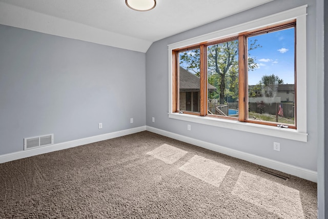 8132 Fillmore St NE, Spring Lake Park, MN 55432 - spare room featuring carpet, baseboards, and lofted ceiling