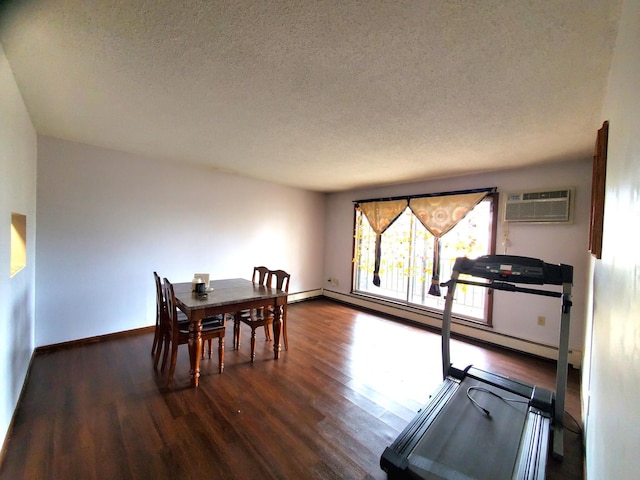 8935 Old Cedar Ave S Unit 113, Bloomington, MN 55425 - dining area with dark wood finished floors, a textured ceiling, baseboards, and a wall mounted air conditioner