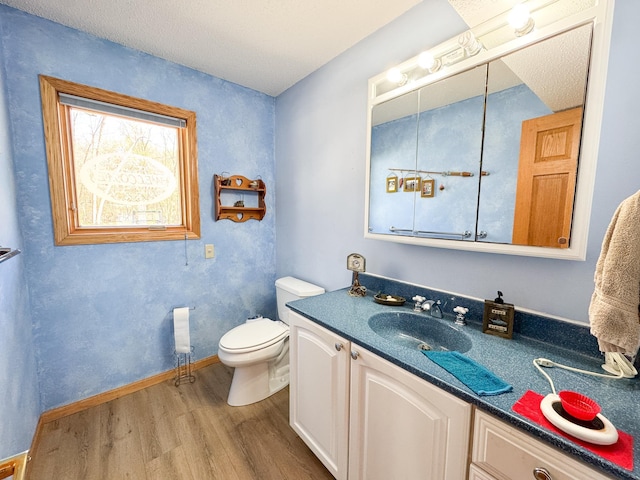 49262 Big Pine Rd, Perham, MN 56573 - half bathroom with wood finished floors, toilet, baseboards, and vanity