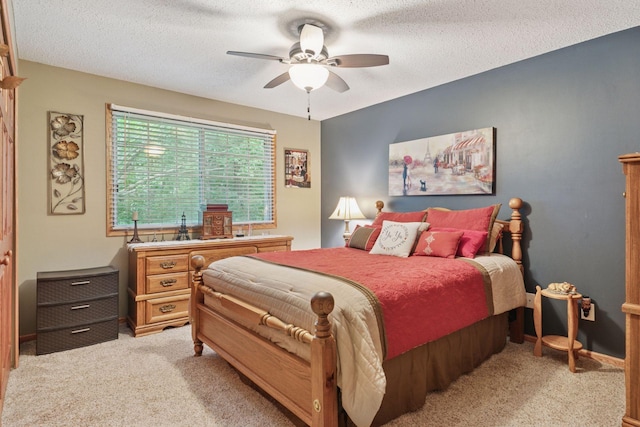 5662 Donegal Dr, Shoreview, MN 55126 - bedroom with light carpet, ceiling fan, and a textured ceiling