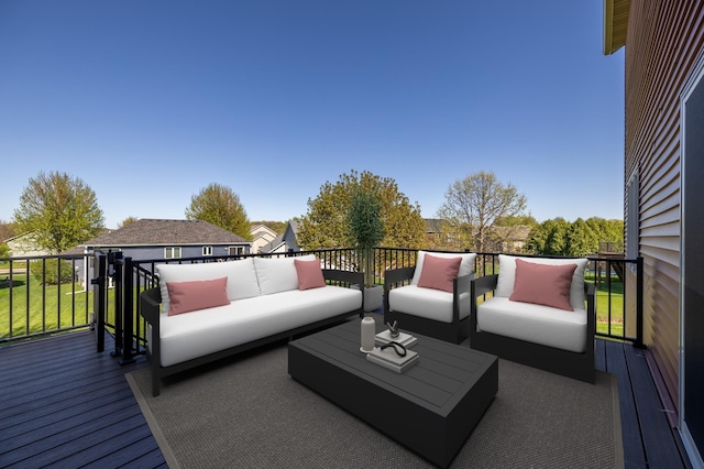 wooden terrace featuring an outdoor living space