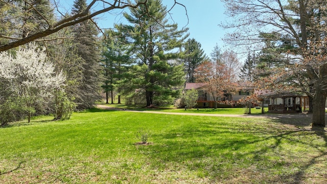 view of green lawn featuring a gazebo