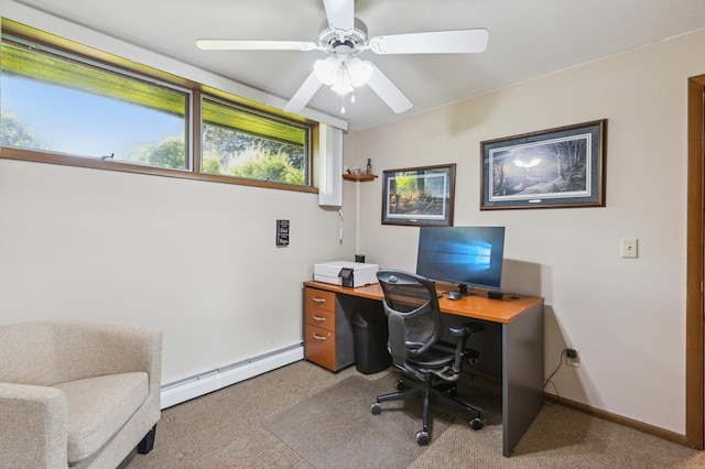 50 Lakeview Dr NW, Cokato, MN 55321 - carpeted office space with a baseboard heating unit, baseboards, and ceiling fan