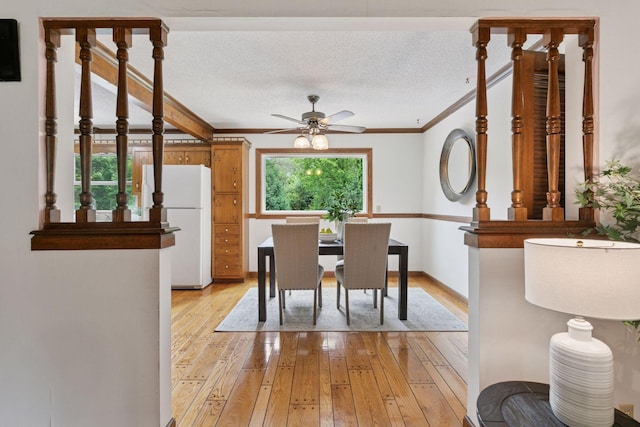 5235 139th St, Savage, MN 55378 - dining room with ornamental molding, light wood-style flooring, and a ceiling fan