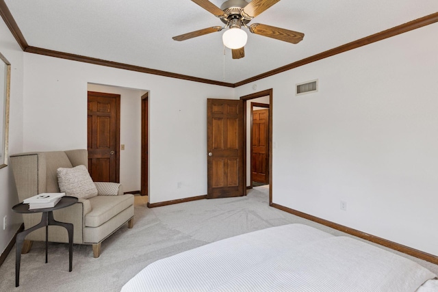 5235 139th St, Savage, MN 55378 - bedroom with light colored carpet, ornamental molding, and ceiling fan