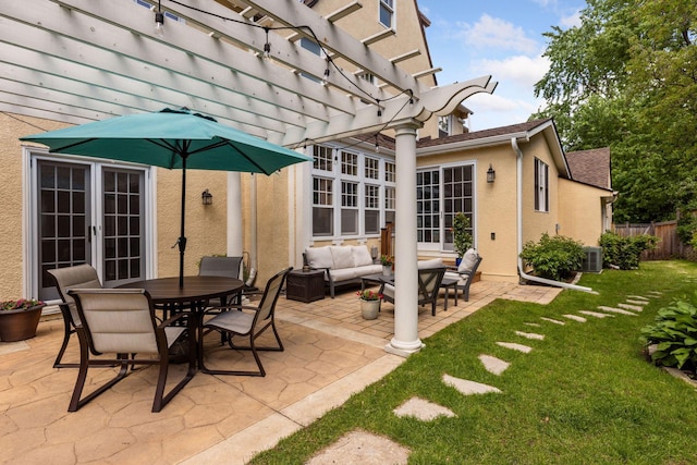 4201 Dupont Ave S, Minneapolis, MN 55409 - view of patio with a pergola, outdoor lounge area, outdoor dining area, and french doors