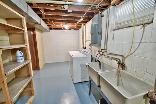 laundry area with separate washer and dryer and electric panel