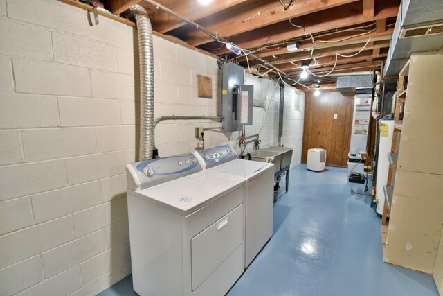 laundry room with washer and dryer and electric panel