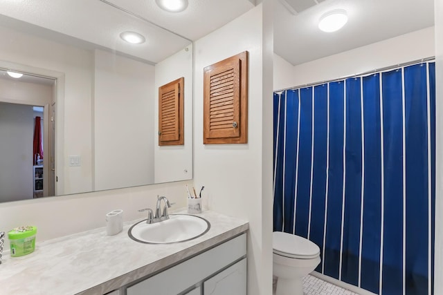 166 Windsor Ln, New Brighton, MN 55112 - bathroom featuring vanity, toilet, tile patterned floors, and a shower with curtain