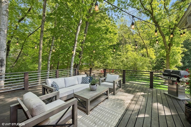 820 Vineland Ct, Chanhassen, MN 55317 - wooden terrace with outdoor lounge area and grilling area