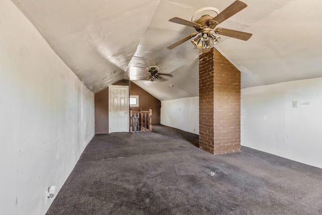 bonus room featuring lofted ceiling, ceiling fan, and carpet floors
