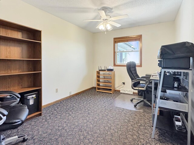 2216 County Road 15, Russell, MN 56169 - office space featuring a ceiling fan, dark carpet, a textured ceiling, and baseboards