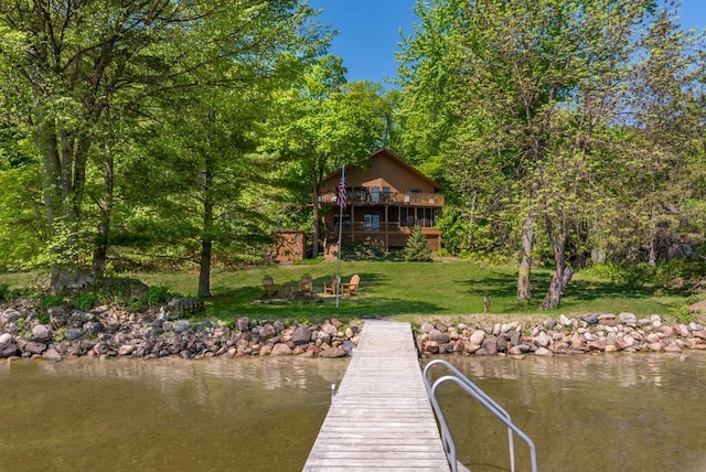 8744 Interlachen Rd, Lake Shore, MN 56468 - dock featuring a yard and a deck with water view