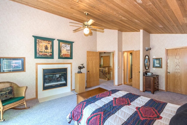 8744 Interlachen Rd, Lake Shore, MN 56468 - carpeted bedroom with wood ceiling and a fireplace with flush hearth