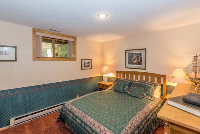 8744 Interlachen Rd, Lake Shore, MN 56468 - bedroom featuring baseboard heating, carpet floors, and a textured ceiling