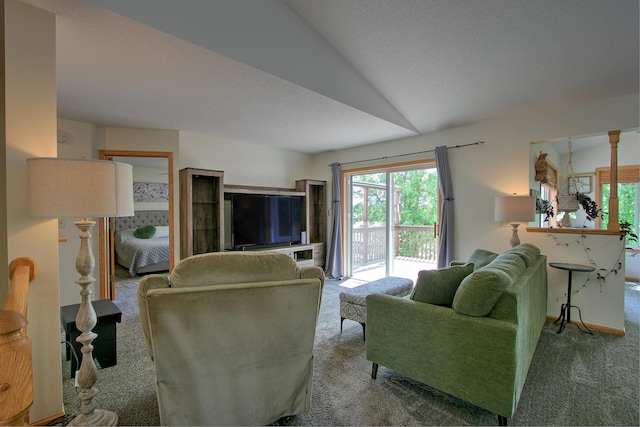 910 Shady Ridge Ln, Braham, MN 55006 - carpeted living room with healthy amount of natural light and lofted ceiling