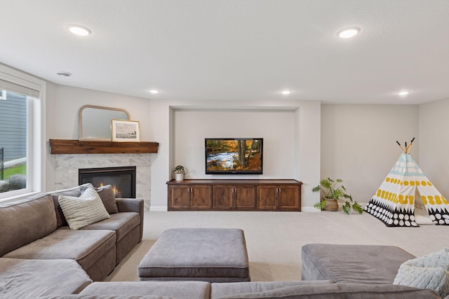 62 Rapp Farm Blvd, North Oaks, MN 55127 - carpeted living area featuring recessed lighting and a fireplace