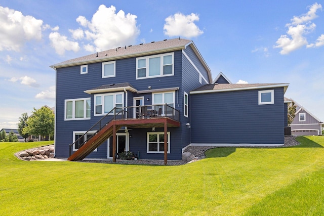 62 Rapp Farm Blvd, North Oaks, MN 55127 - rear view of property with stairway, a wooden deck, and a lawn