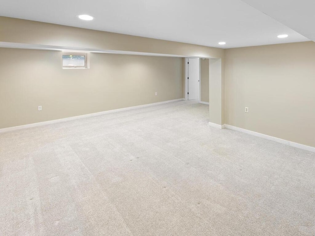 10308 Belmont Rd, Minnetonka, MN 55305 - below grade area with recessed lighting, light carpet, and baseboards