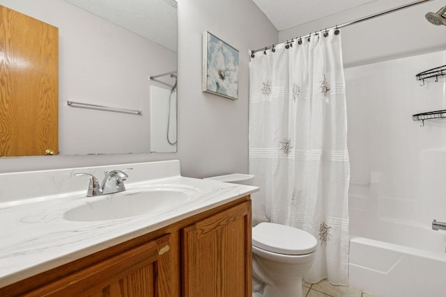 1515 Yorkshire Ln, Shakopee, MN 55379 - bathroom featuring toilet, tile patterned flooring, vanity, and shower / bathtub combination with curtain