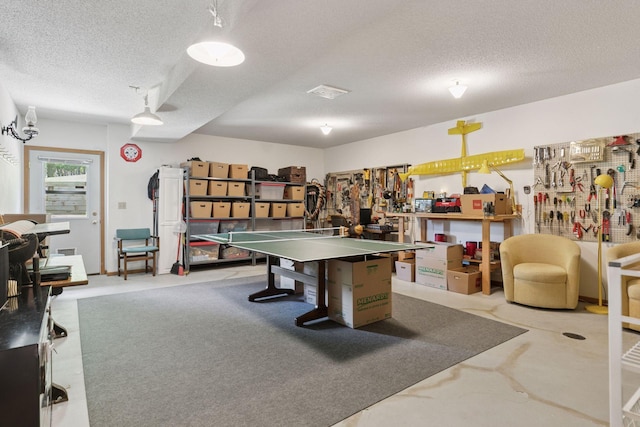 32875 Stanton Trl, Cannon Falls, MN 55009 - game room with a textured ceiling and a workshop area