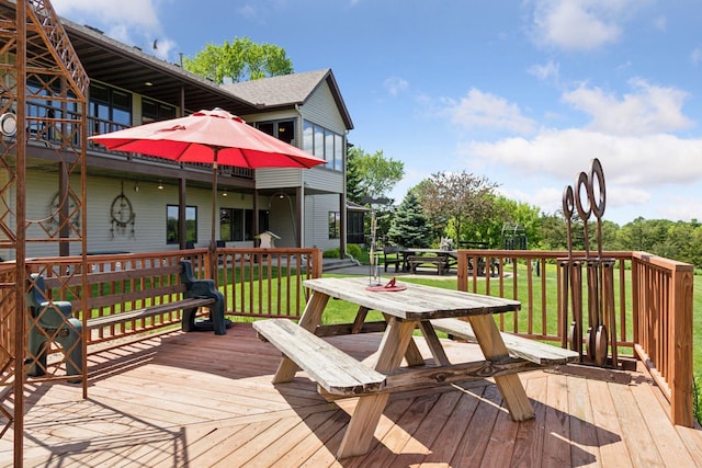32875 Stanton Trl, Cannon Falls, MN 55009 - wooden terrace featuring a yard